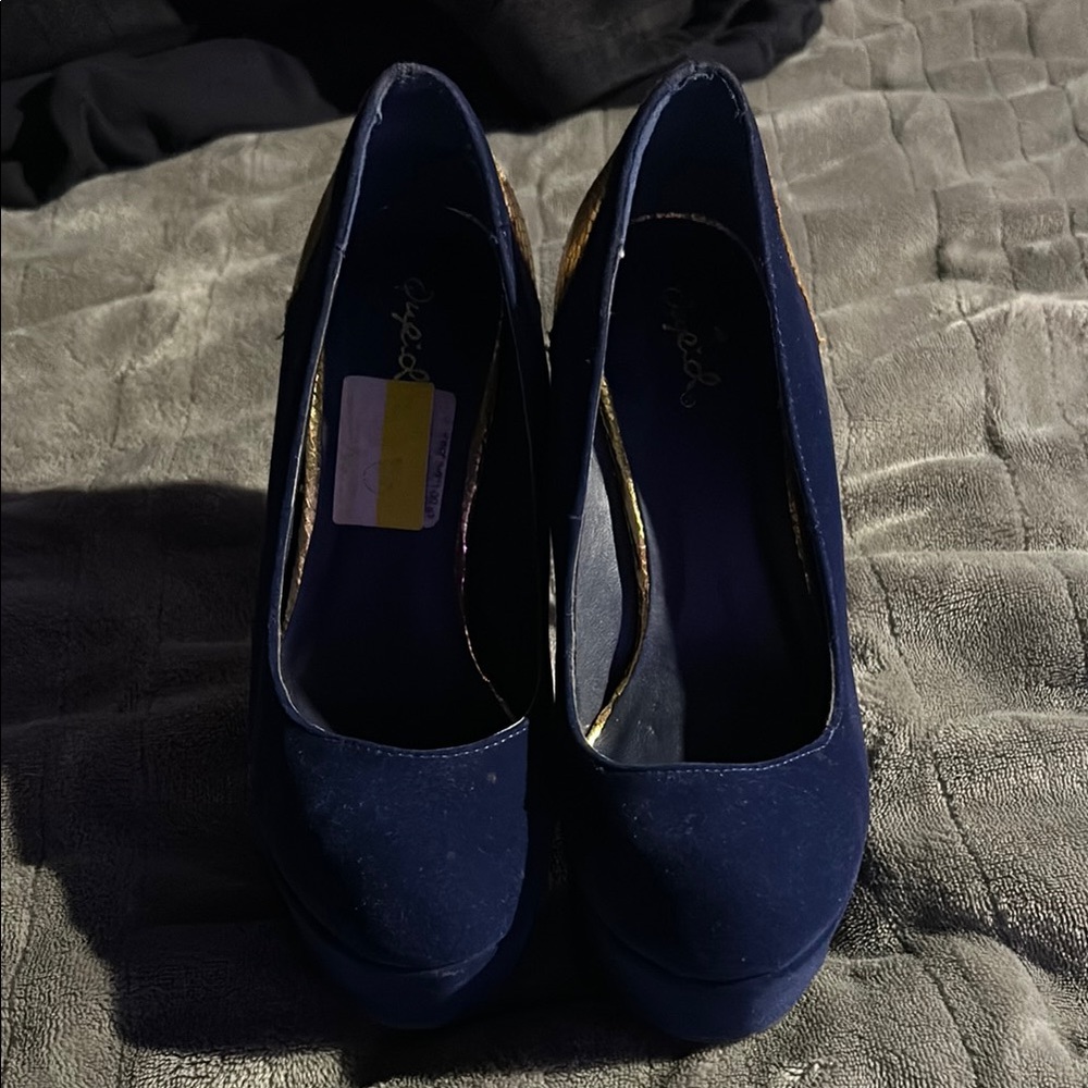 Qupid Blue Heels Classic Design